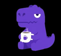 Dino POS mascot — purple dinosaur